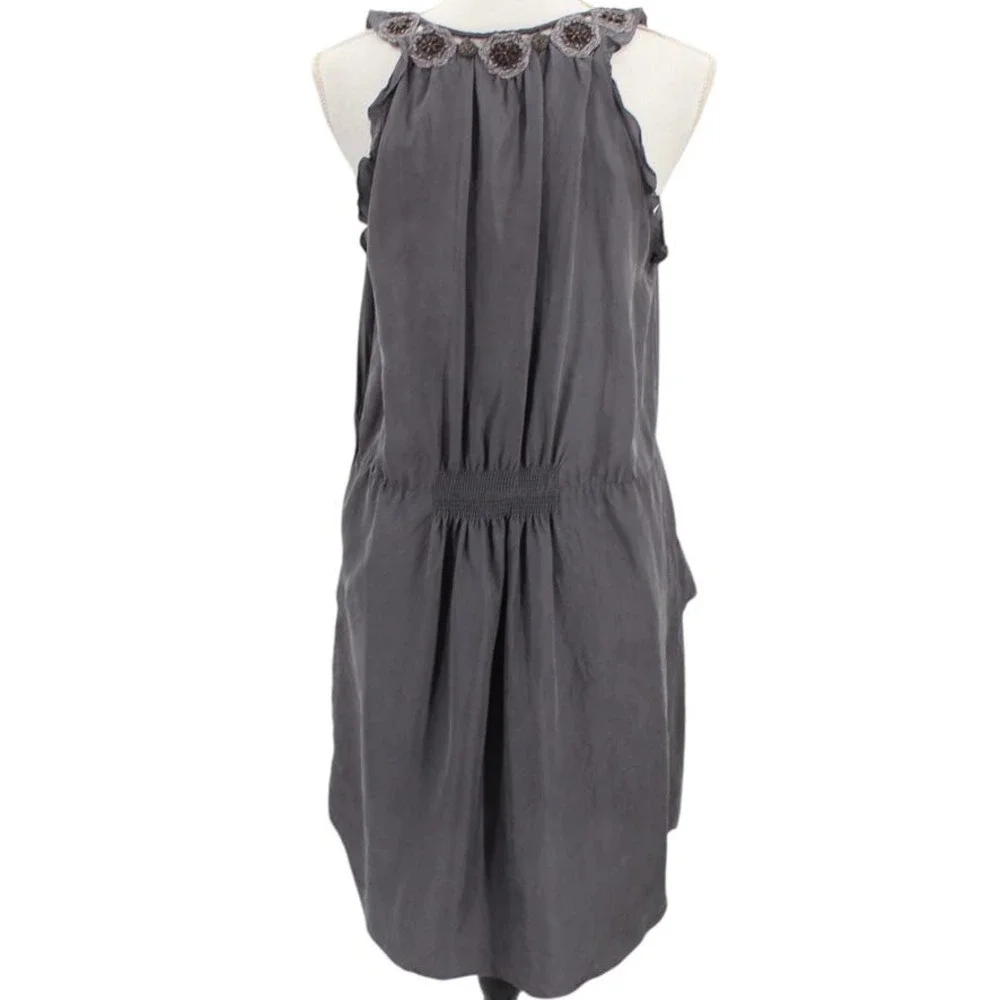 Rebecca Taylor Silk Beaded Embellished Sheath Dress Gray Pockets Scoop Neck 10 - Picture 3 of 7